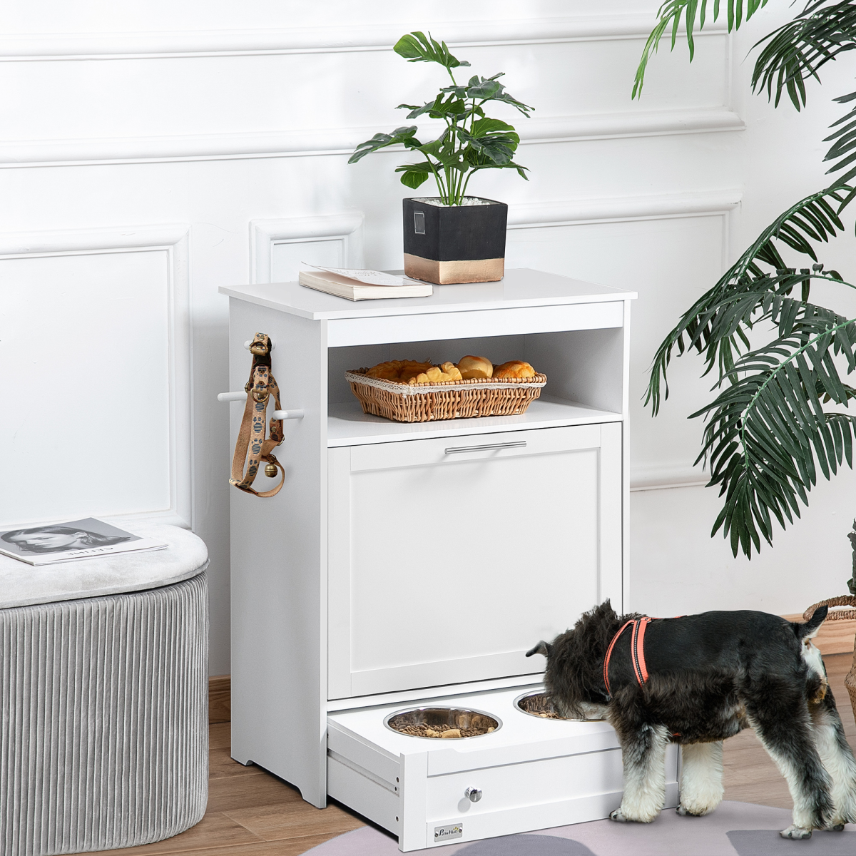 PawHut Pet Feeder Station Dog and Cat Food Storage Feeding Station Food Cabinet