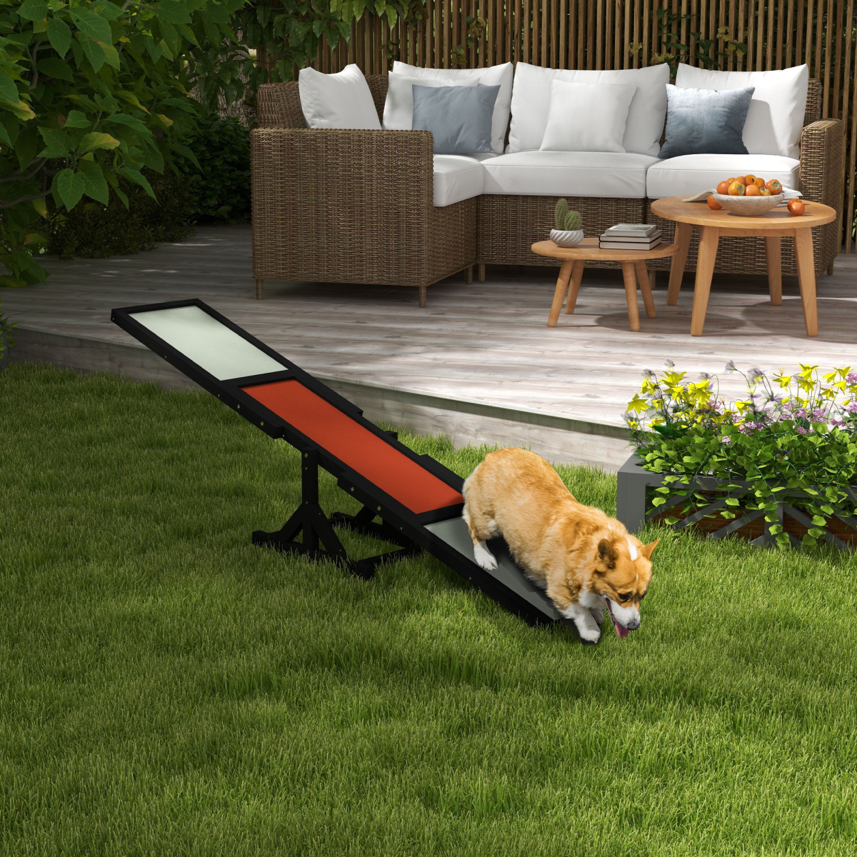 PawHut Wooden Pet Seesaw for Big Dogs with Anti-Slip Surface, Black