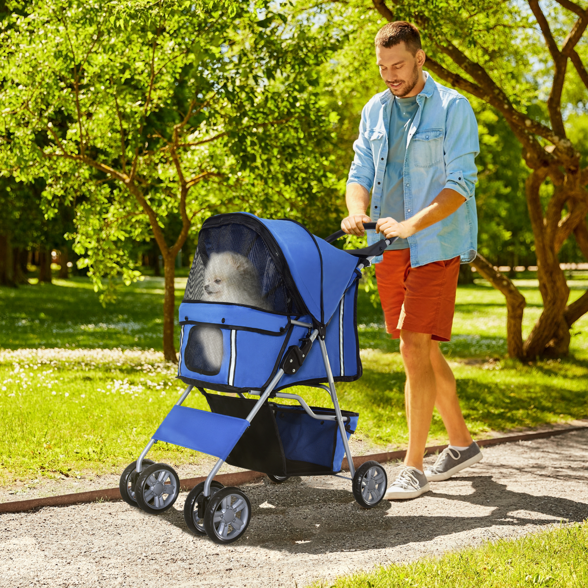 Pet Stroller Cat Dog Jogger Puppy Pushchair Travel Cart Carrier Walk 4 Wheels
