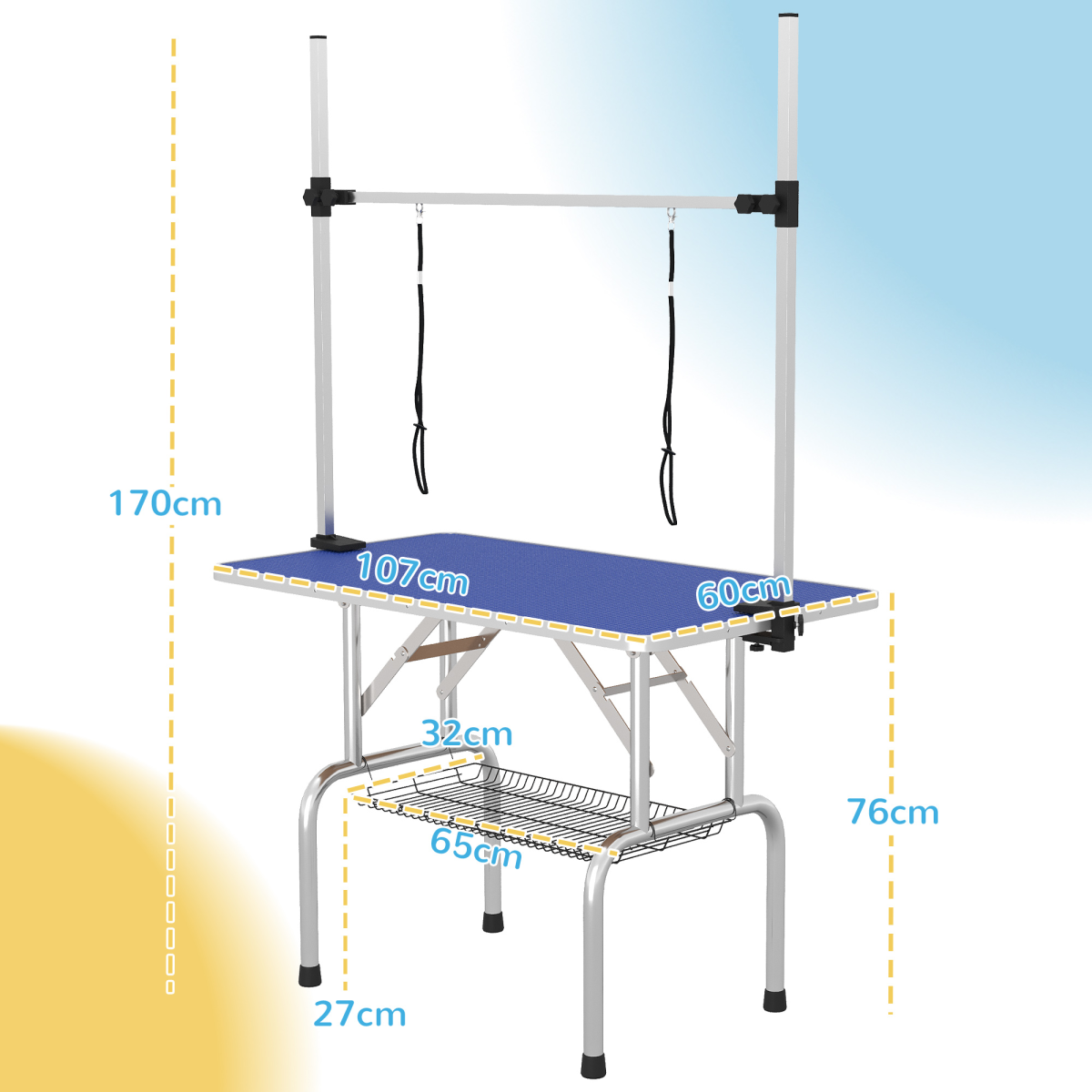 Metal Adjustable Dog Grooming Table Rubber Top 2 Safety Slings Mesh Pawhut