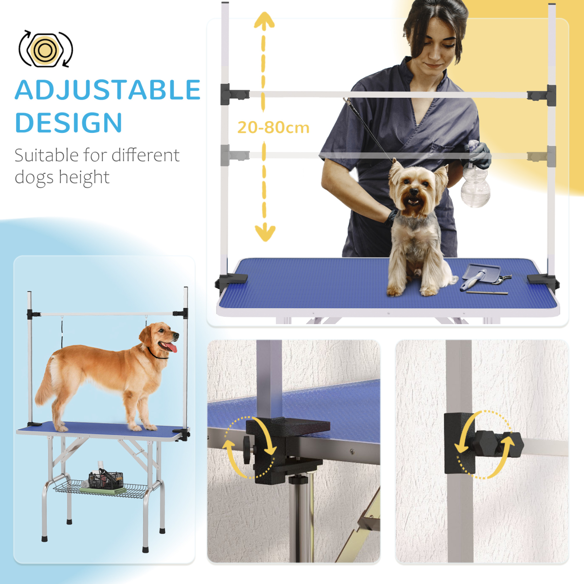 Metal Adjustable Dog Grooming Table Rubber Top 2 Safety Slings Mesh Pawhut
