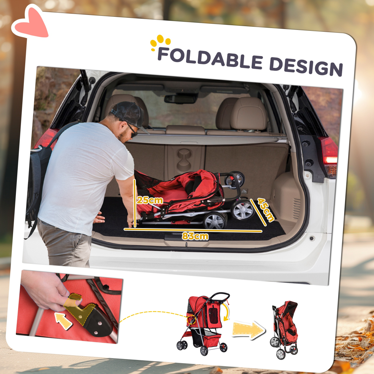 Pet Stroller Carrier Foldable Deluxe Jogger Travel Dog Cat 4 Wheels Pawhut