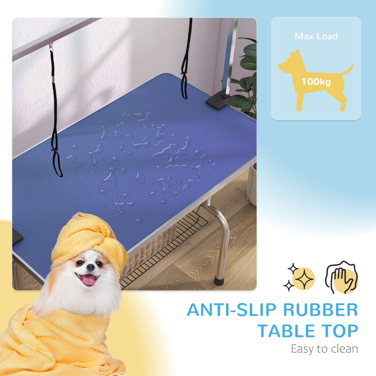 Metal Adjustable Dog Grooming Table Rubber Top 2 Safety Slings Mesh Pawhut