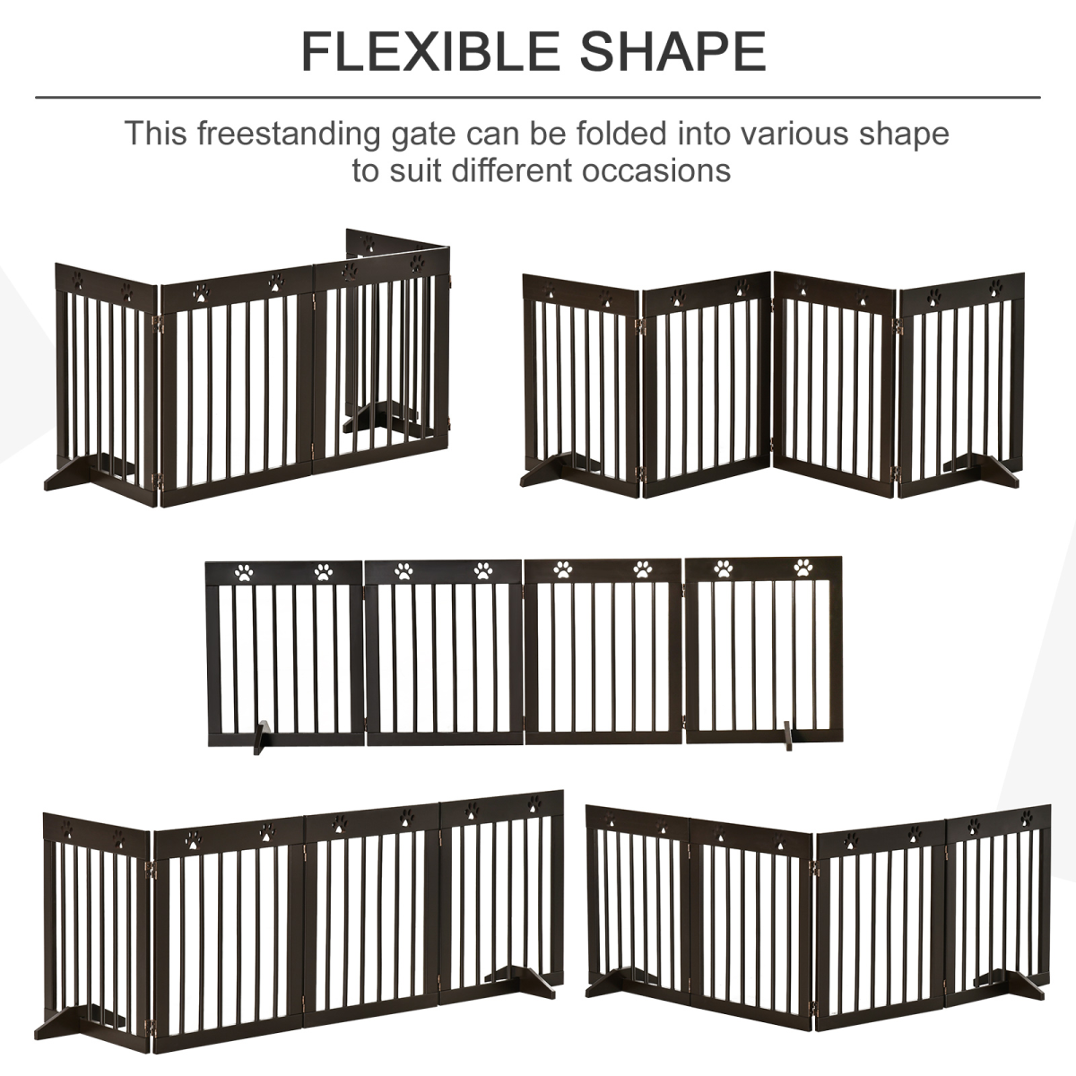 Freestanding Pet Gate 4 Panel Folding Wooden Dog Barrier w/ Support Feet