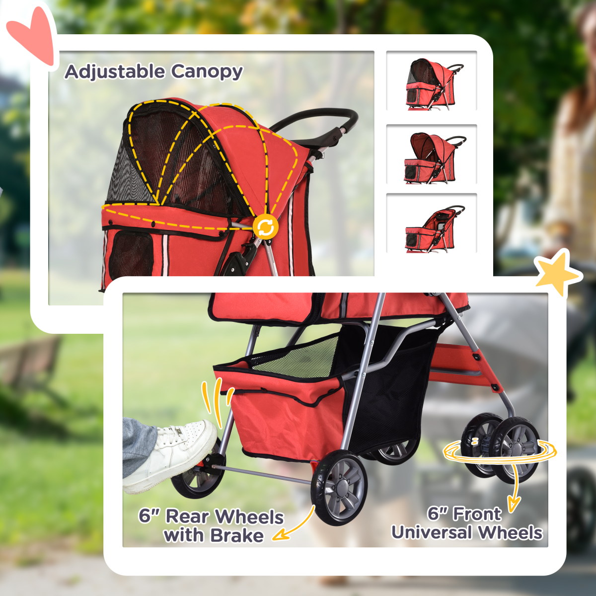 Pet Stroller Carrier Foldable Deluxe Jogger Travel Dog Cat 4 Wheels Pawhut