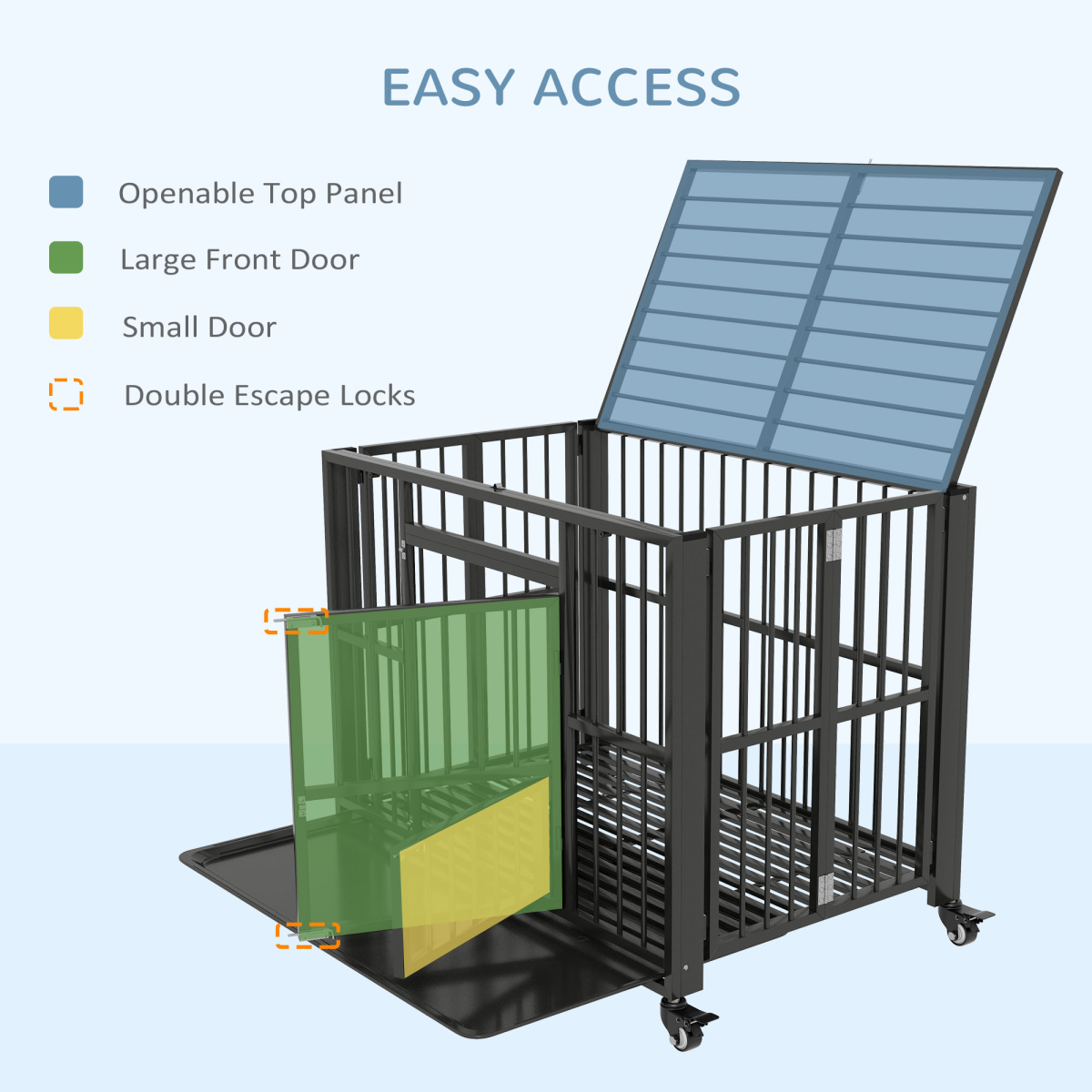 PawHut 43" Foldable Heavy Duty Dog Crate with Locks, Removable Tray, Wheels