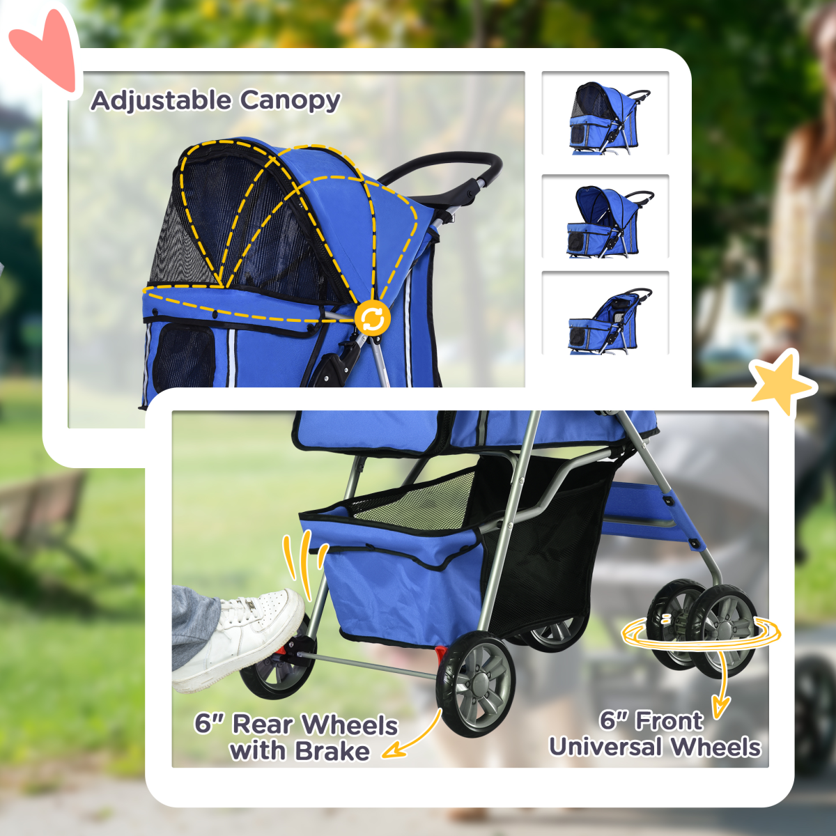 Pet Stroller Cat Dog Jogger Puppy Pushchair Travel Cart Carrier Walk 4 Wheels