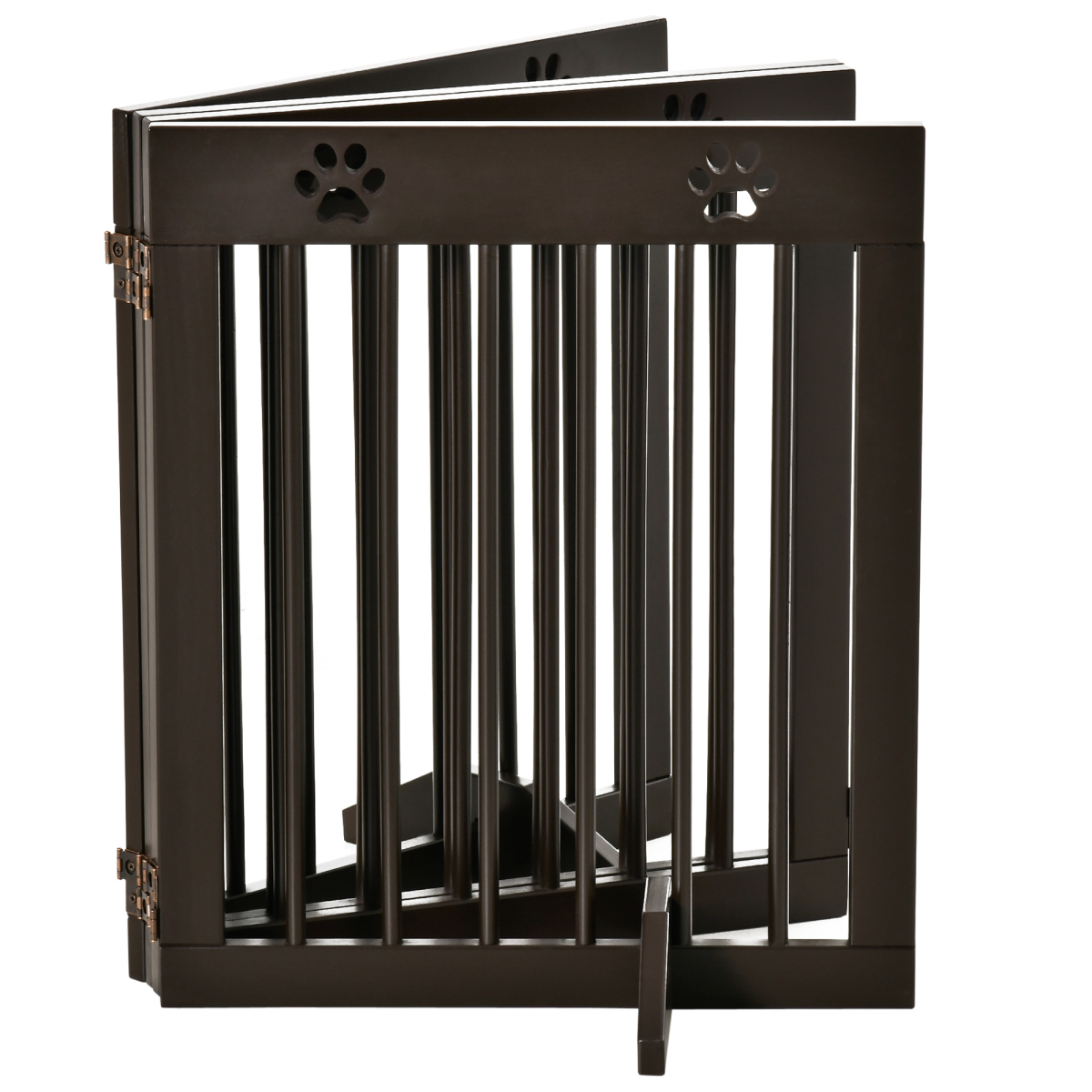 Freestanding Pet Gate 4 Panel Folding Wooden Dog Barrier w/ Support Feet