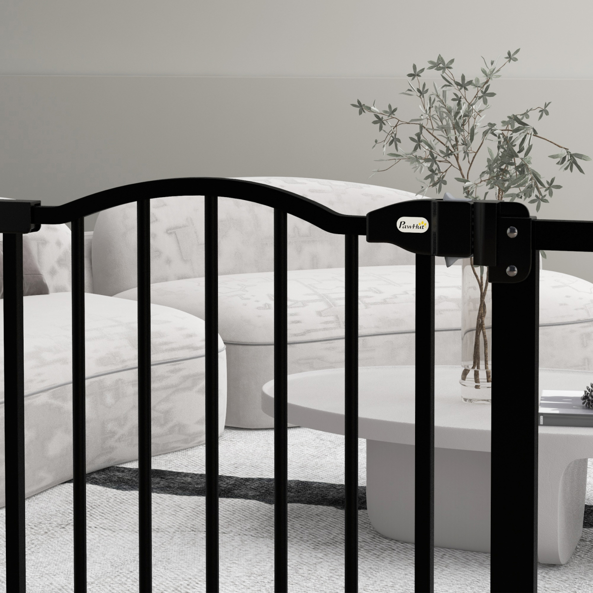 PawHut 74-80cm Adjustable Metal Pet Gate Safety Barrier w/ Auto-Close Black