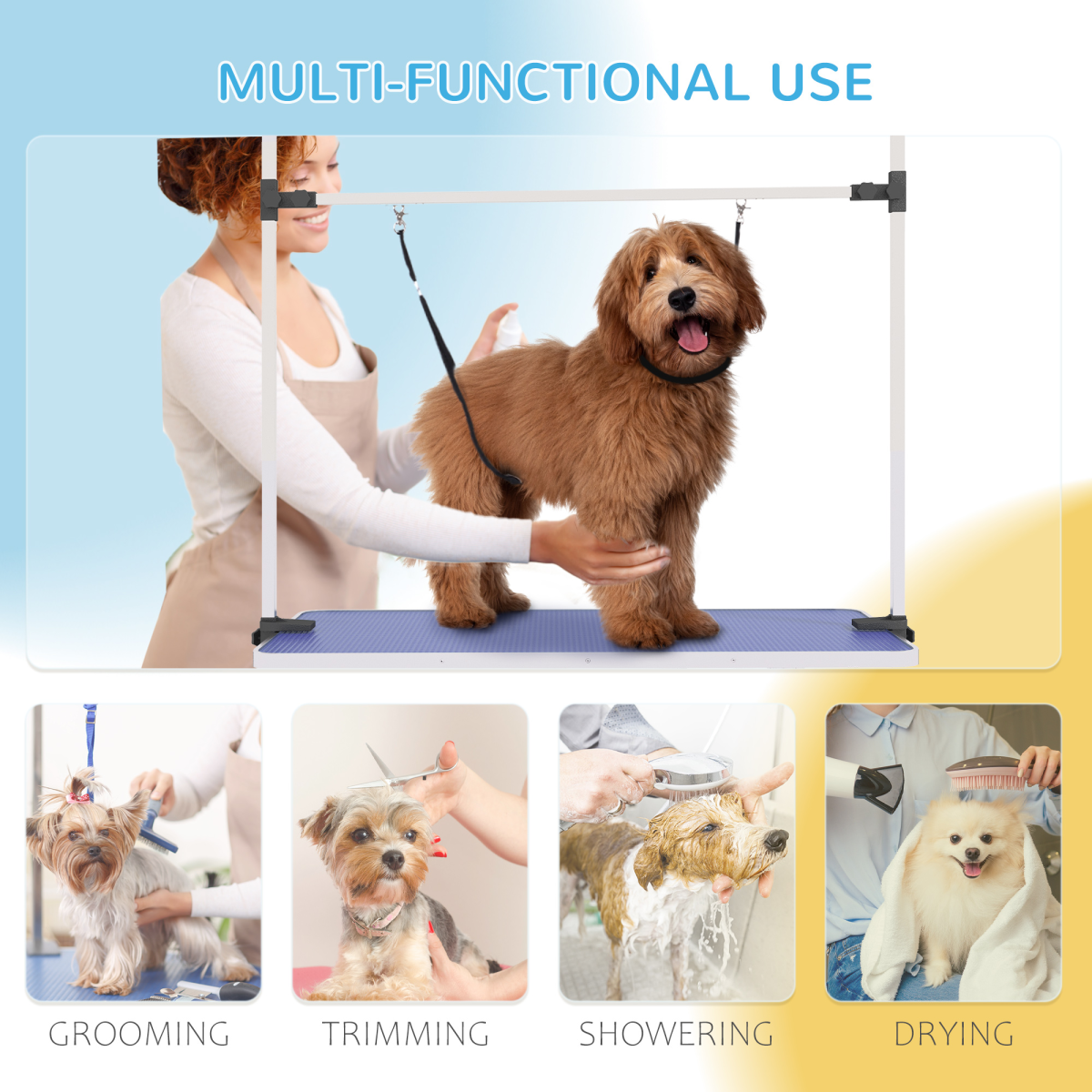 Metal Adjustable Dog Grooming Table Rubber Top 2 Safety Slings Mesh Pawhut