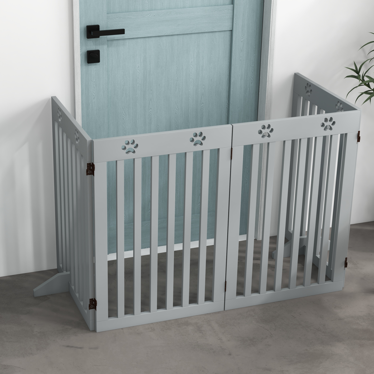PawHut Pet Gate Foldable Fence Freestanding Dog Barrier w/ Support Feet Grey