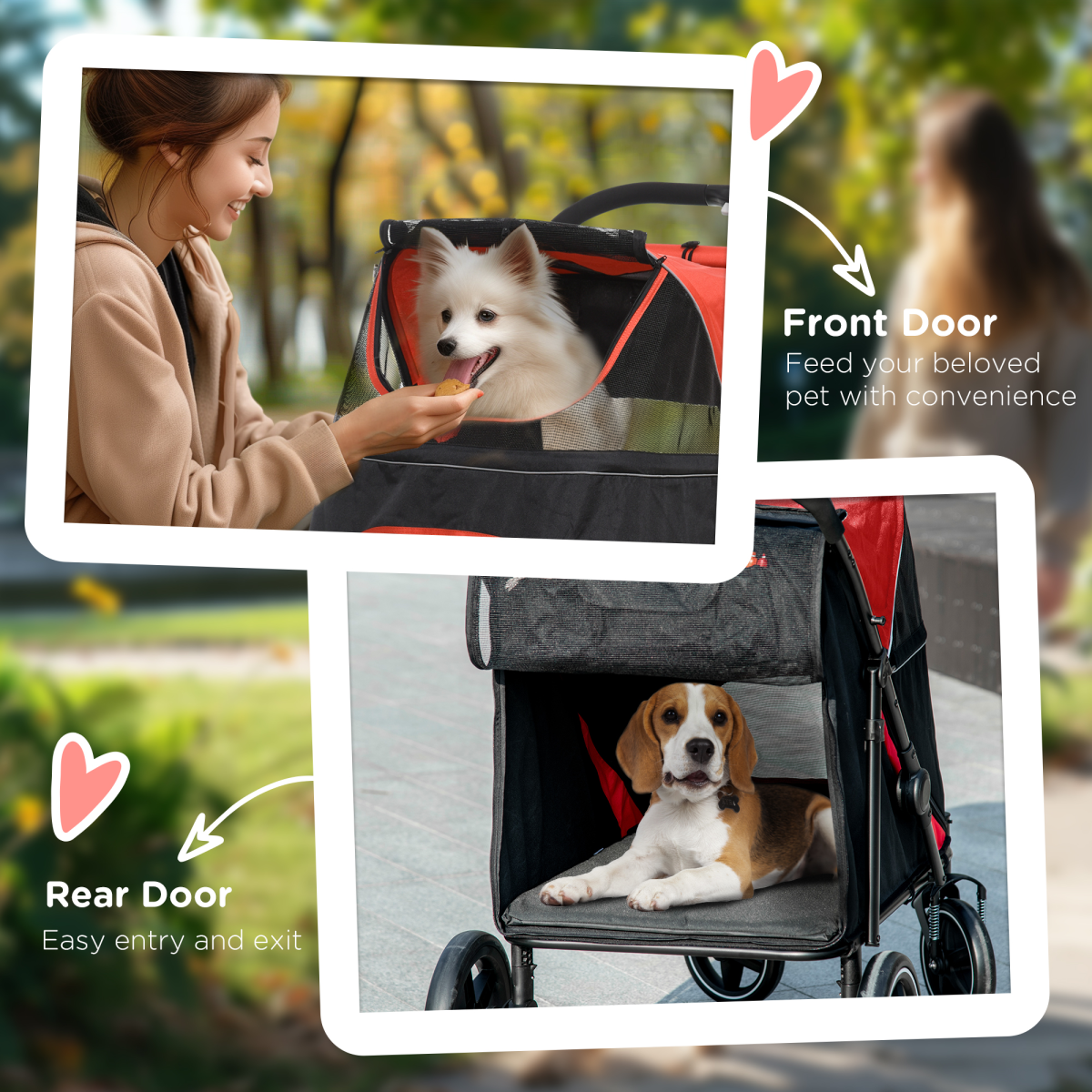 PawHut Foldable Dog Carriage w/ Universal Wheels, Shock Absorber - Red
