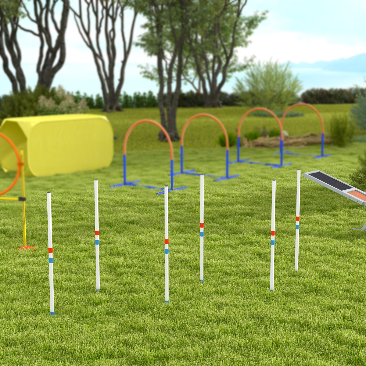 Dog Weave Pole Set Agility Starter Kit Pet Outdoor Exercise Training Set