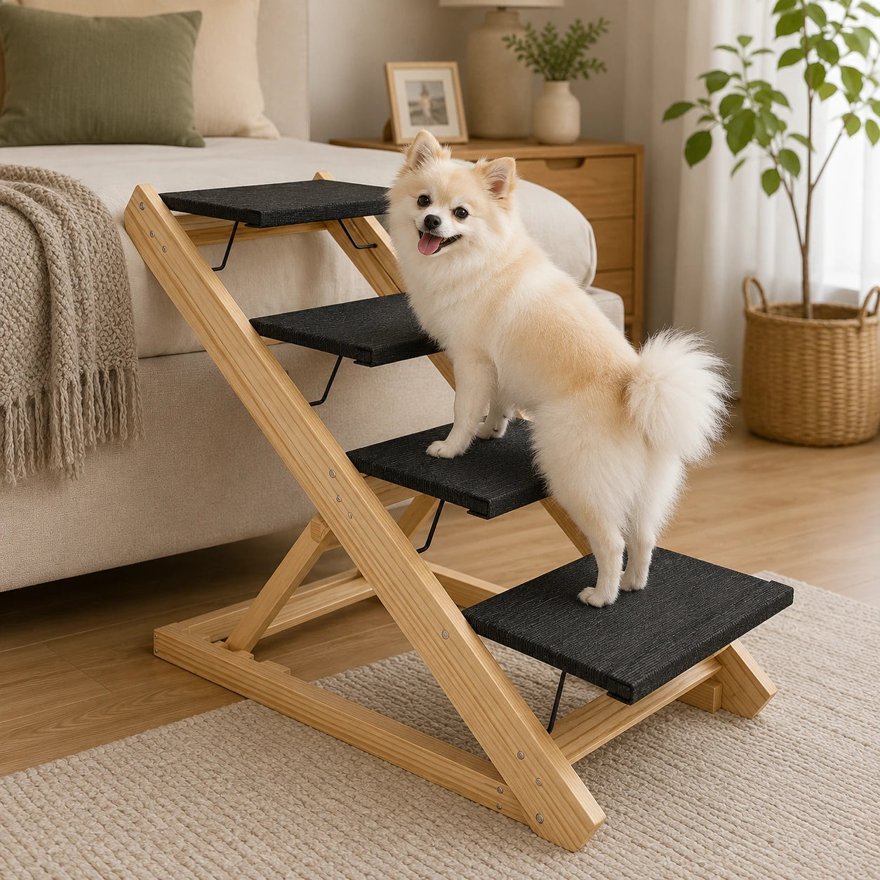 Adjustable Wooden Dog Steps & Ramp – Natural