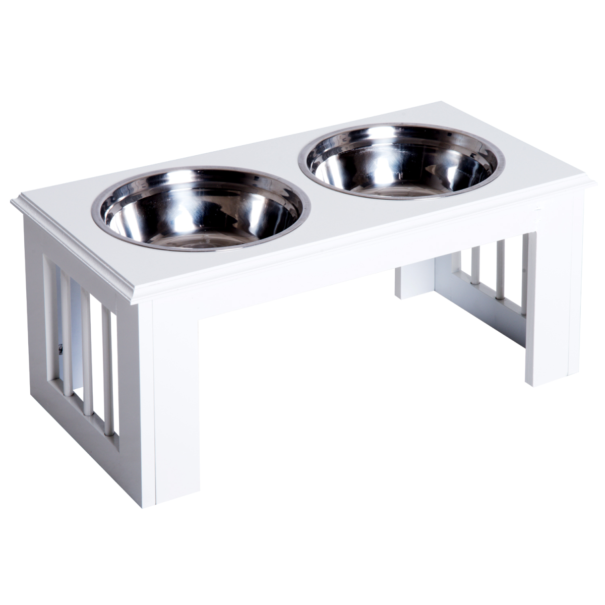 Raised Pet Feeder Elevated Double Stainless Steel Bowls Stand, Anti-Slip Base, Water White