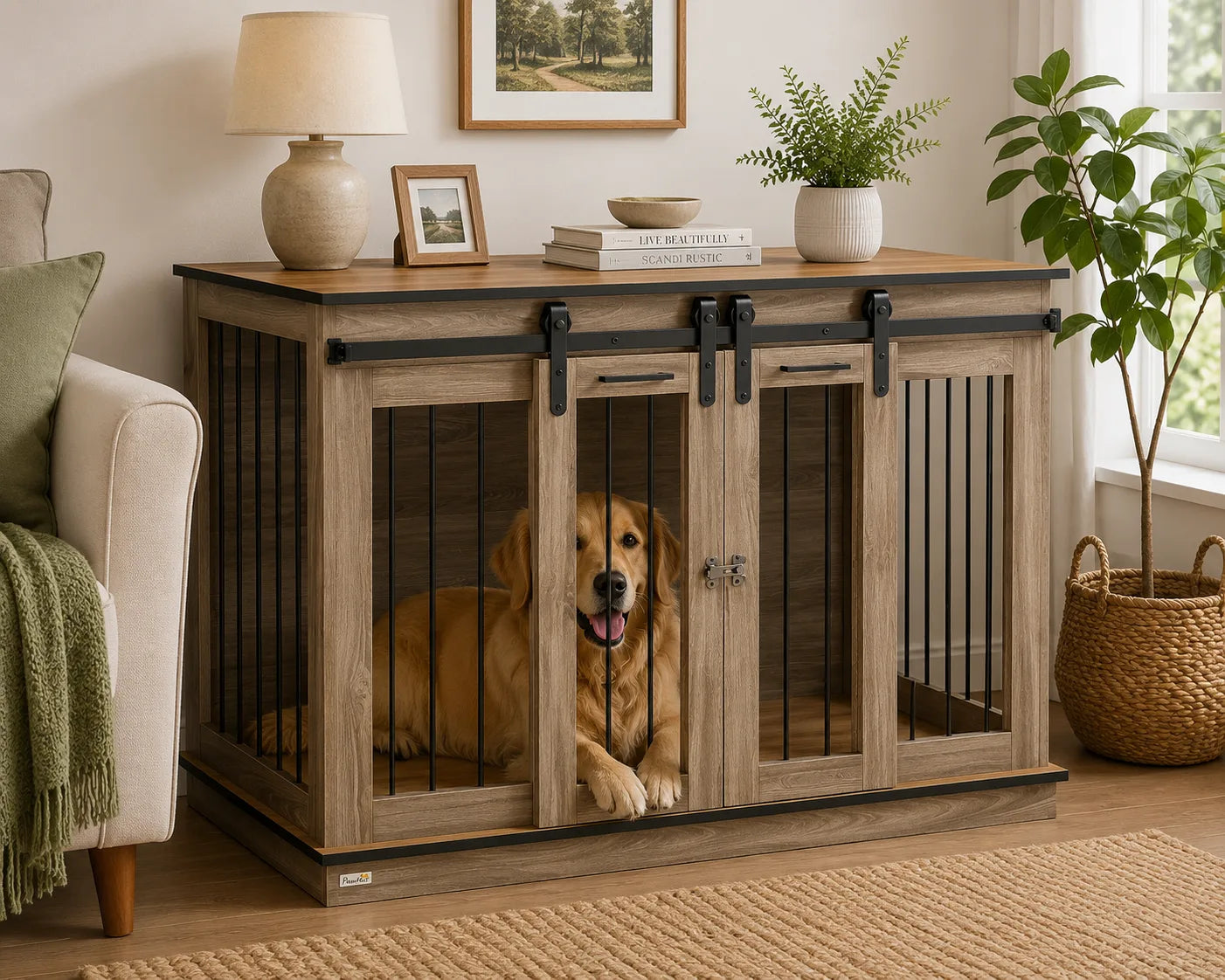 Oak Double Dog Crate Sideboard with Divider