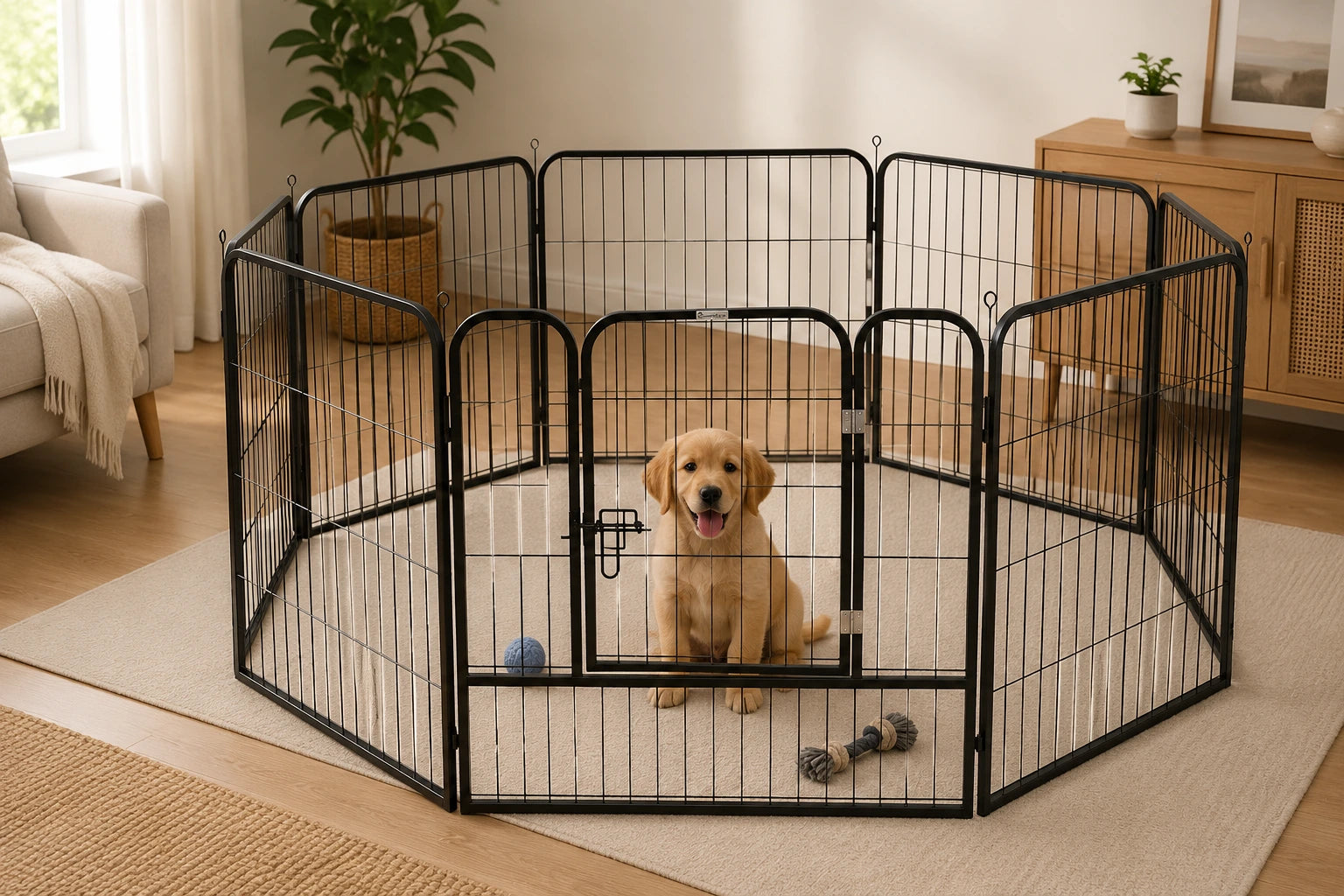 PawHut 8-Panel Metal Dog Playpen with Lockable Door – Black