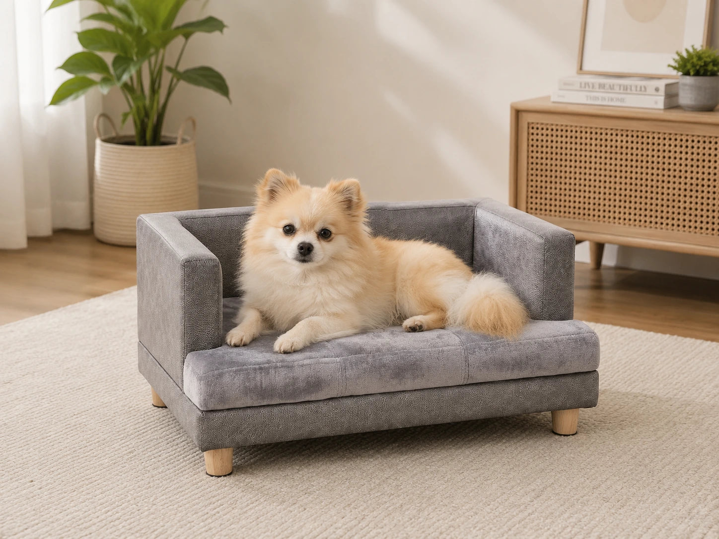 PU Leather Dog Sofa with Plush Seat – Grey