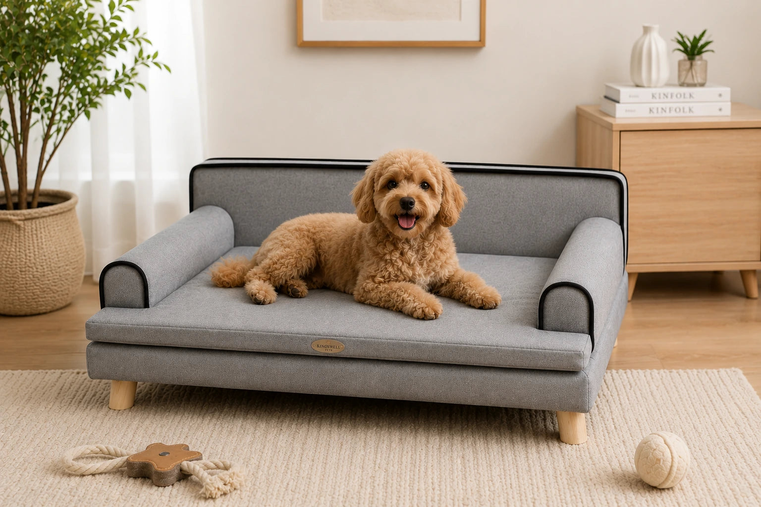 Water-Resistant Dog Sofa with Wooden Legs – Grey