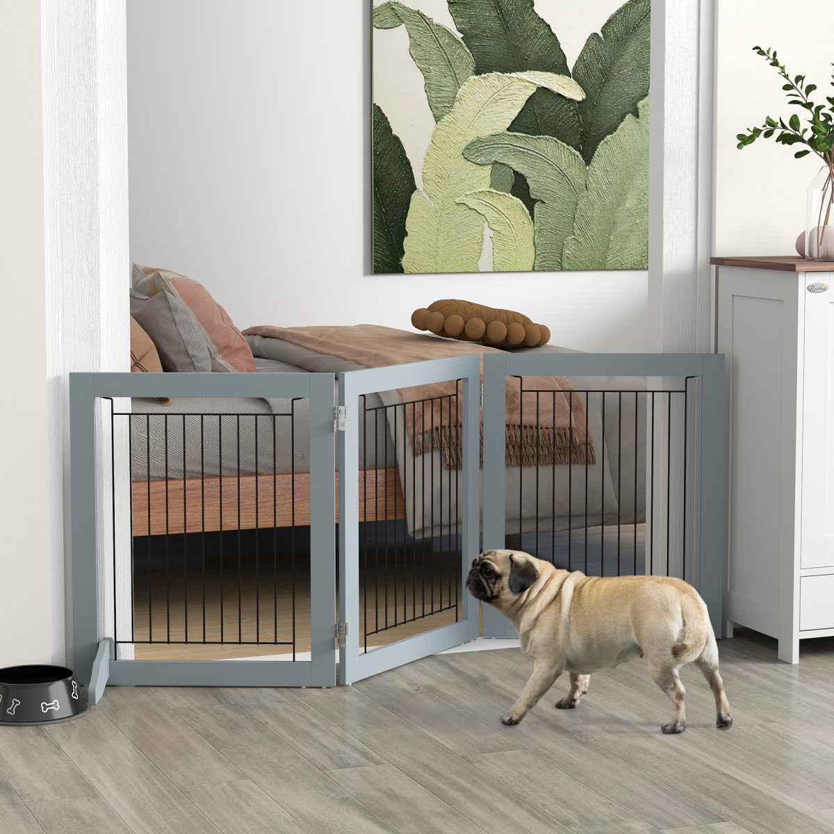PawHut Foldable Wooden Pet Gate w/ 3 Panels 2 Support Feet for Small Dogs