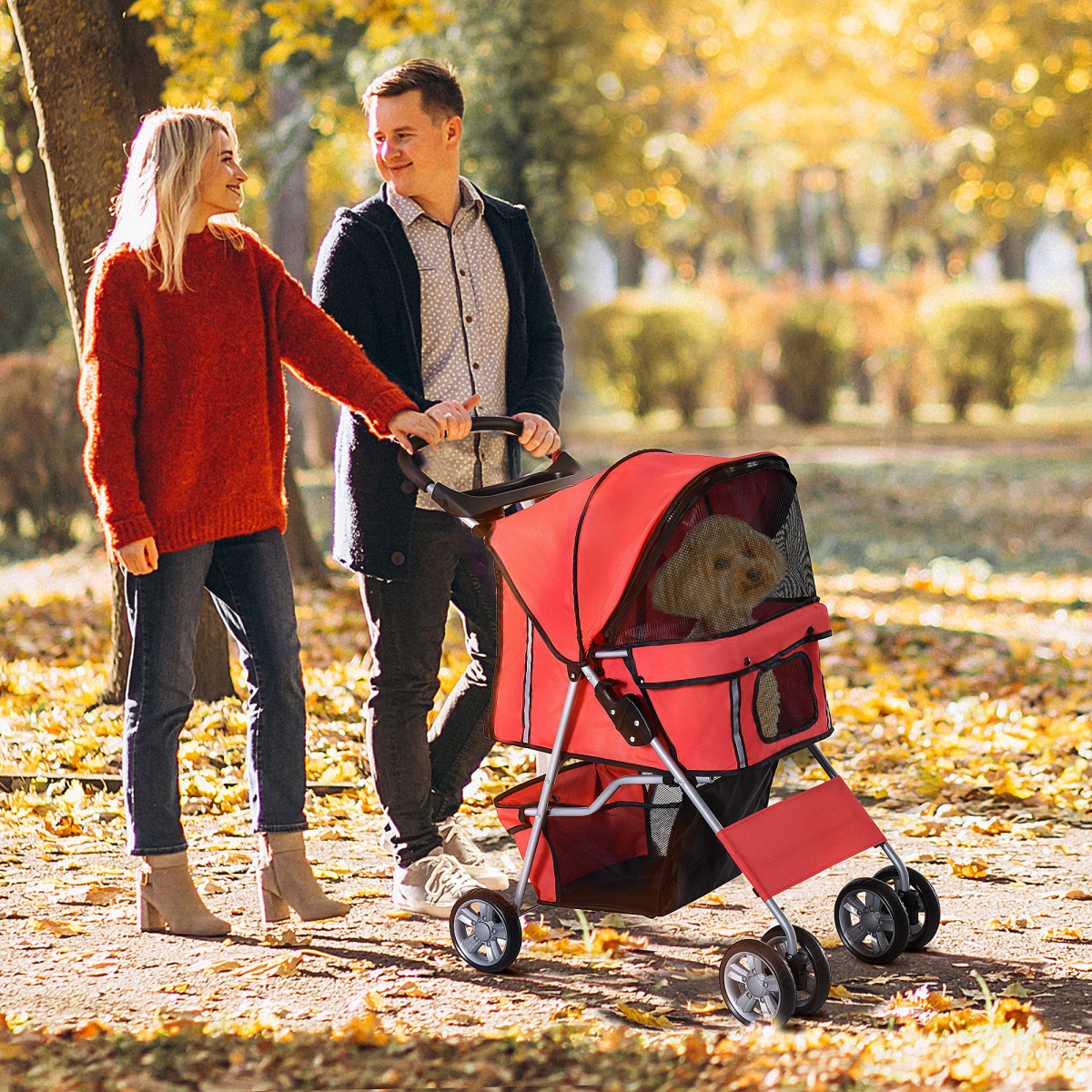 Pet Stroller Carrier Foldable Deluxe Jogger Travel Dog Cat 4 Wheels Pawhut