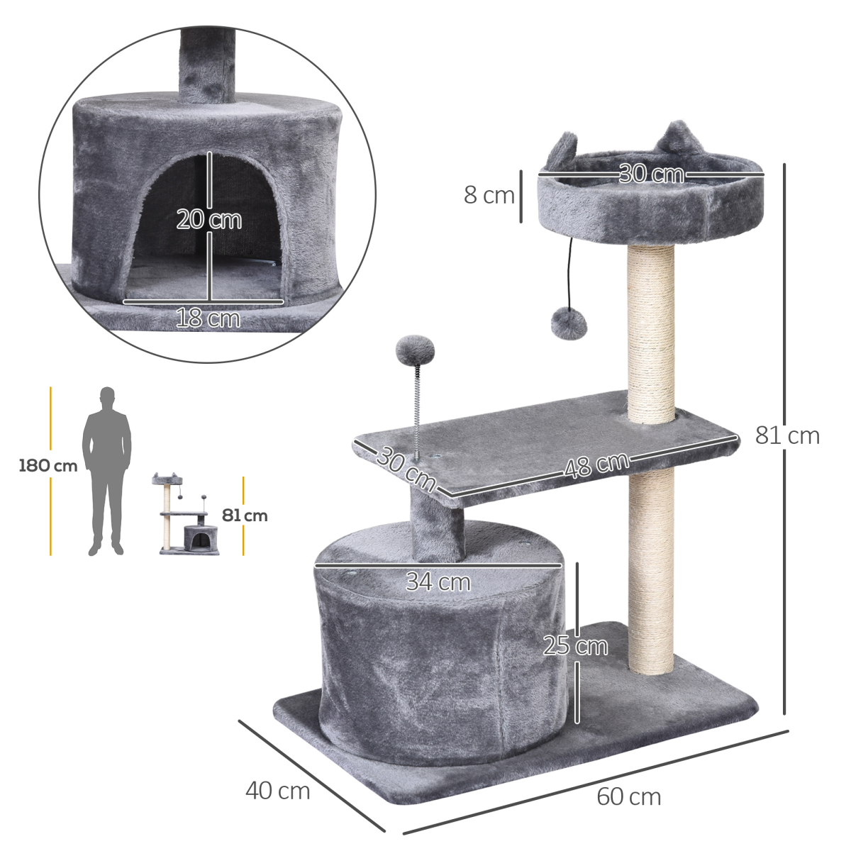 81cm Cat Tree Scratching Post Tower for Kitten Large Cats Activity Centre House