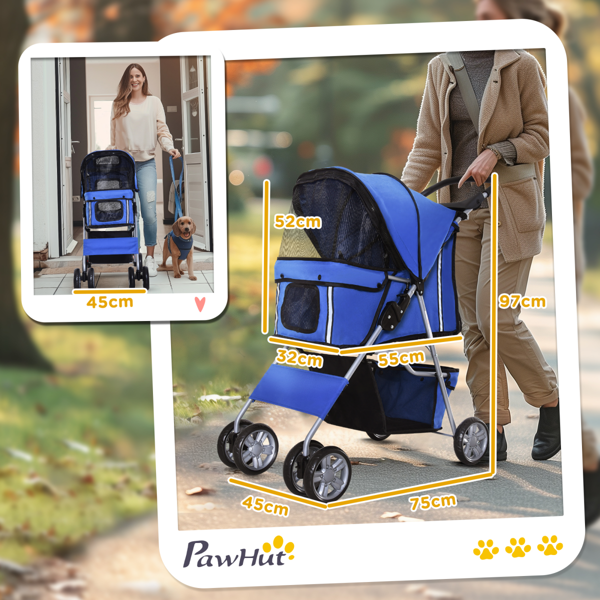 Pet Stroller Cat Dog Jogger Puppy Pushchair Travel Cart Carrier Walk 4 Wheels