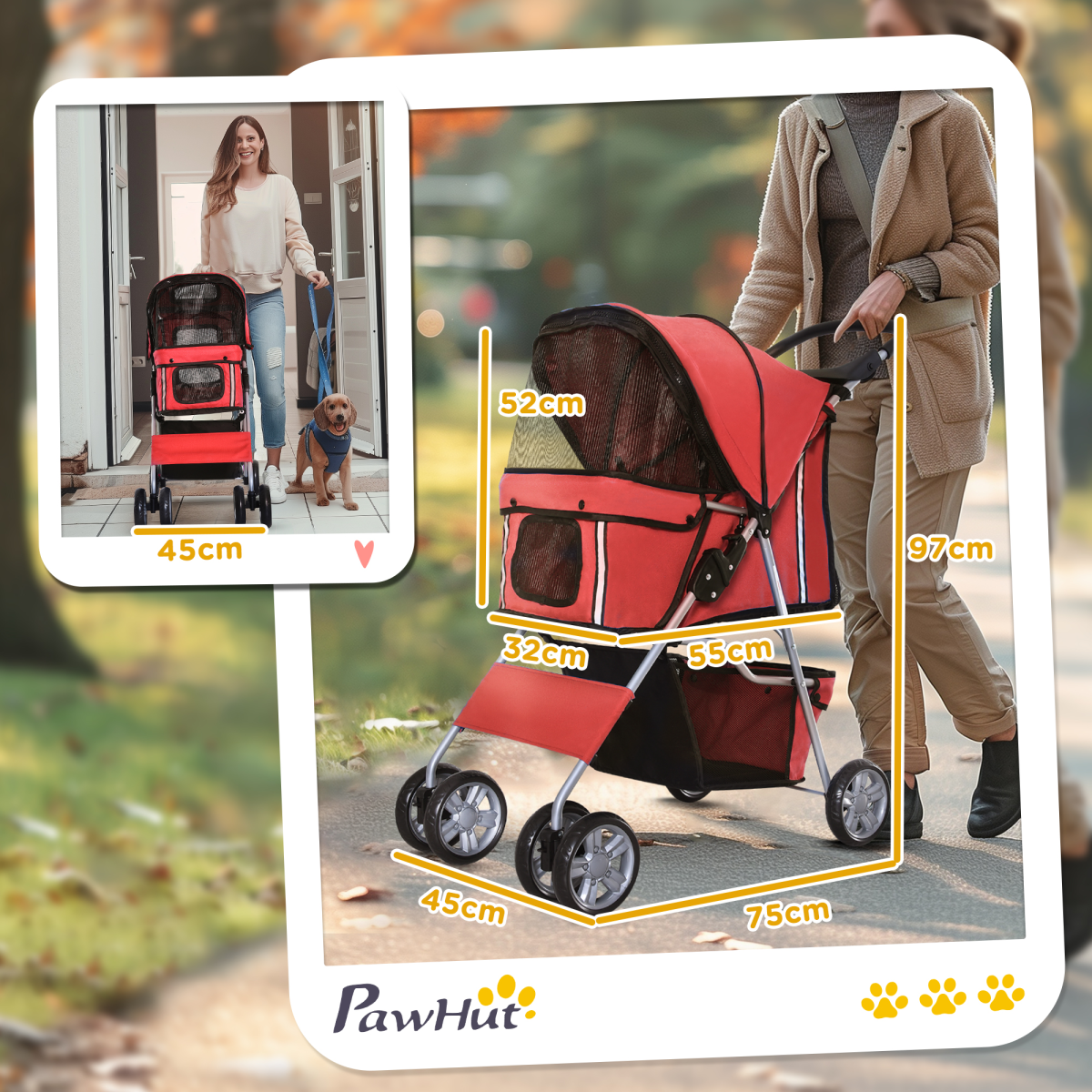 Pet Stroller Carrier Foldable Deluxe Jogger Travel Dog Cat 4 Wheels Pawhut