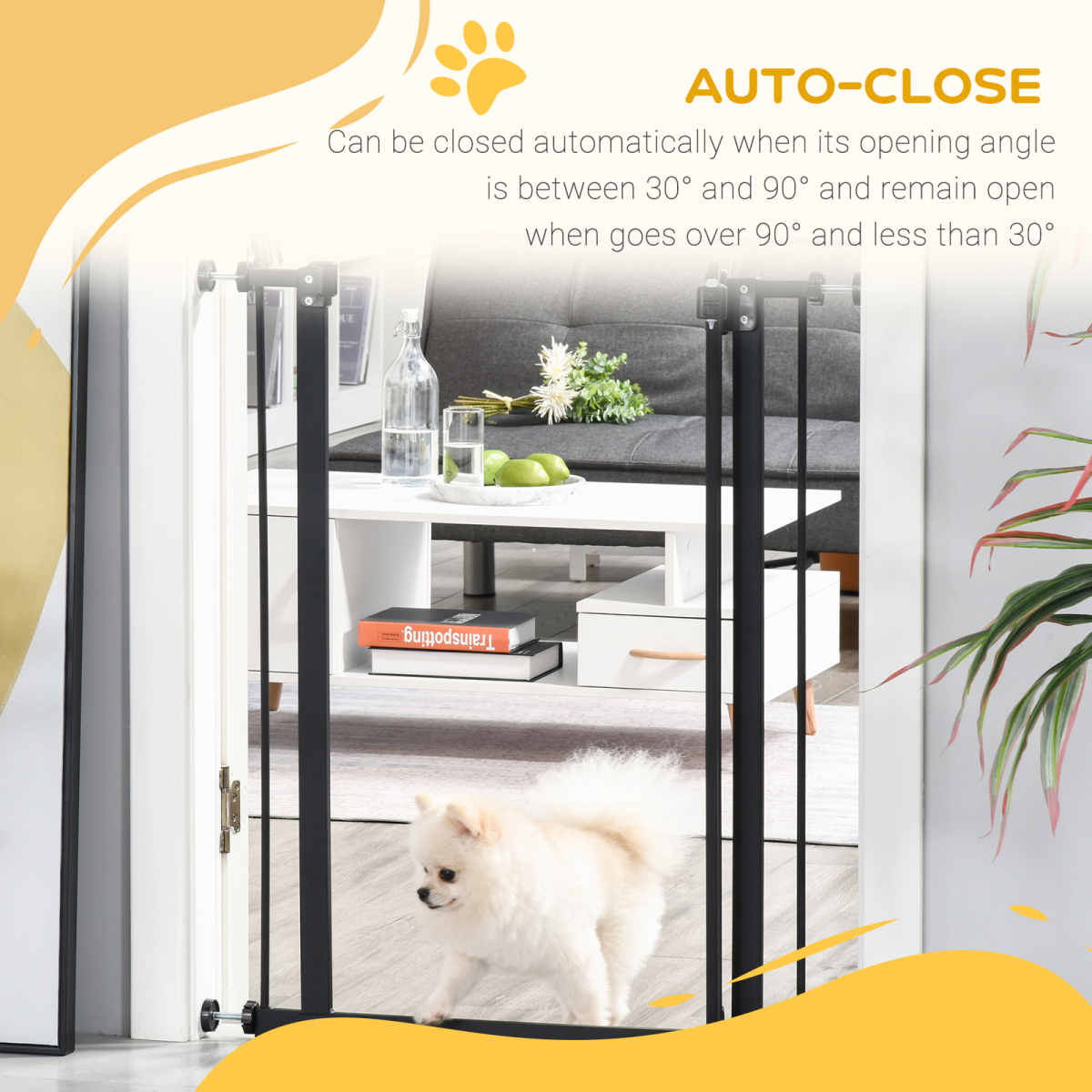 74-80cm Adjustable Metal Pet Gate Safety Barrier w/ Auto-Close Door Black