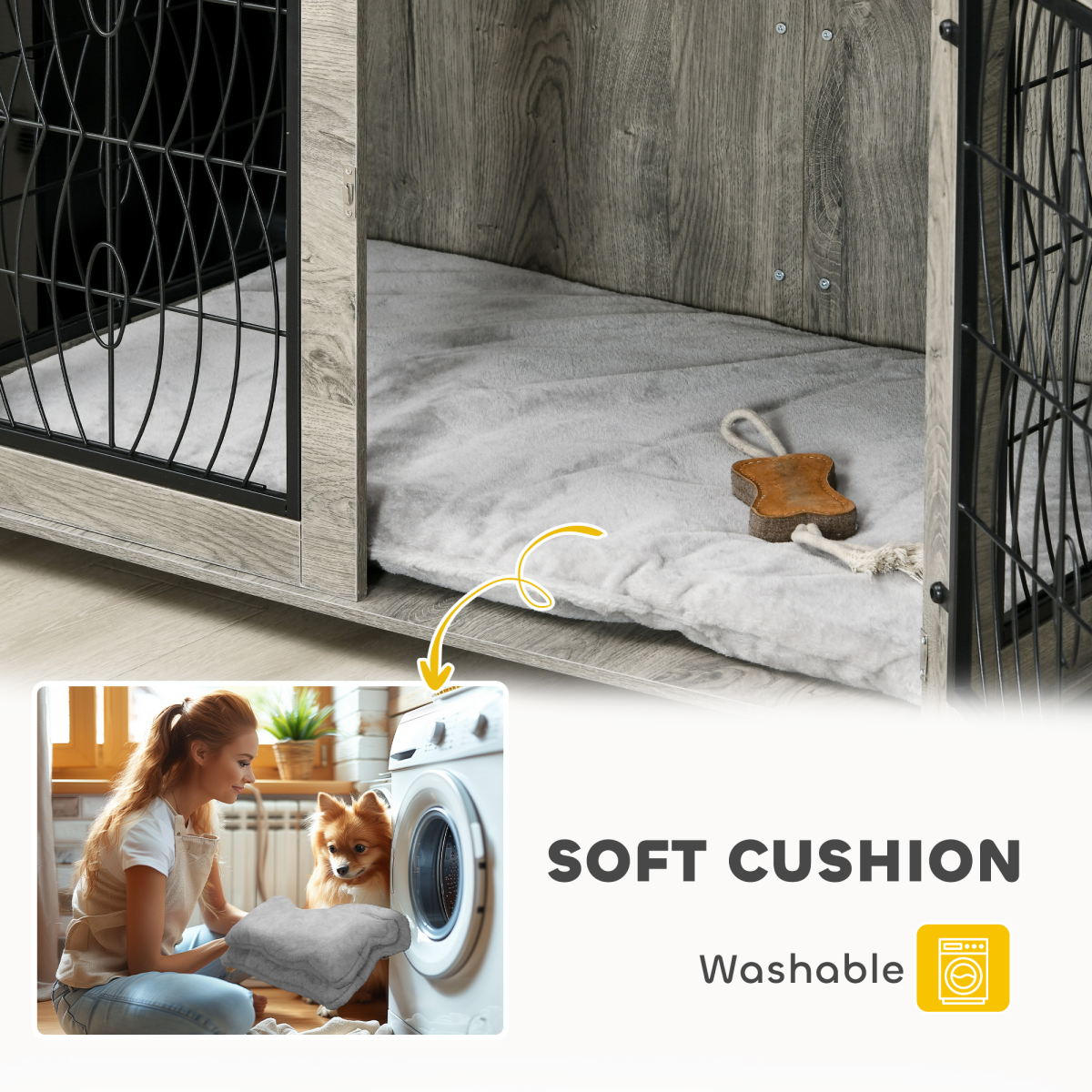 PawHut Dog Crate Furniture, End Table for Medium Dogs w/ Cushion