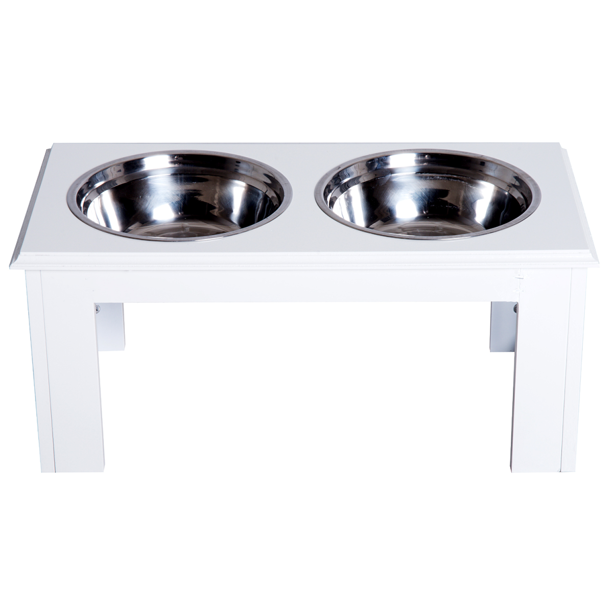 Raised Pet Feeder Elevated Double Stainless Steel Bowls Stand, Anti-Slip Base, Water White