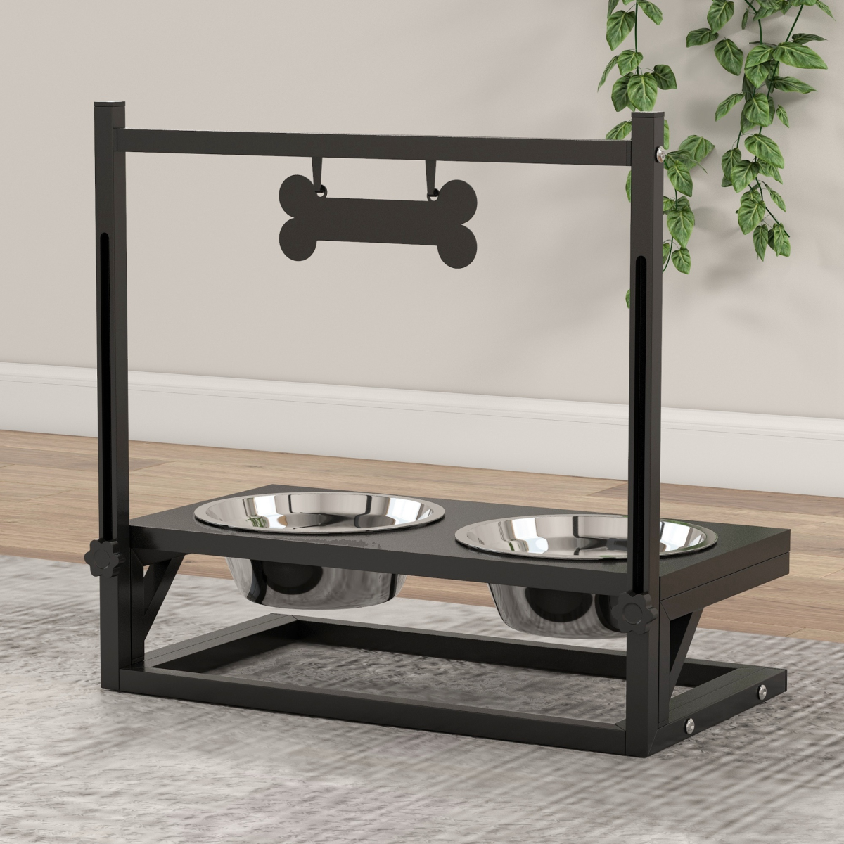 PawHut Raised Dog Bowl w/ Adjustable Height Stand for Small Medium Large Dogs
