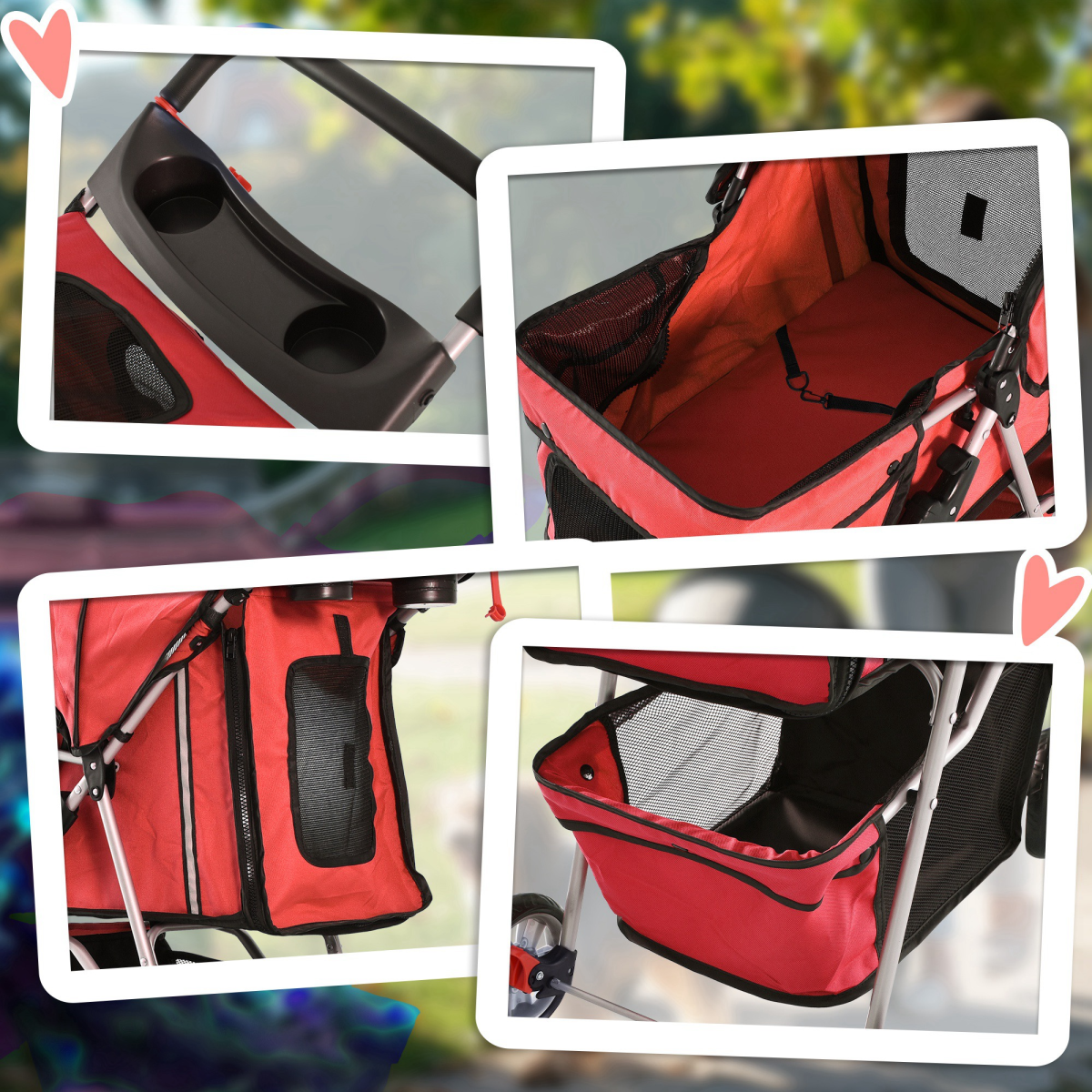 Pet Stroller Carrier Foldable Deluxe Jogger Travel Dog Cat 4 Wheels Pawhut