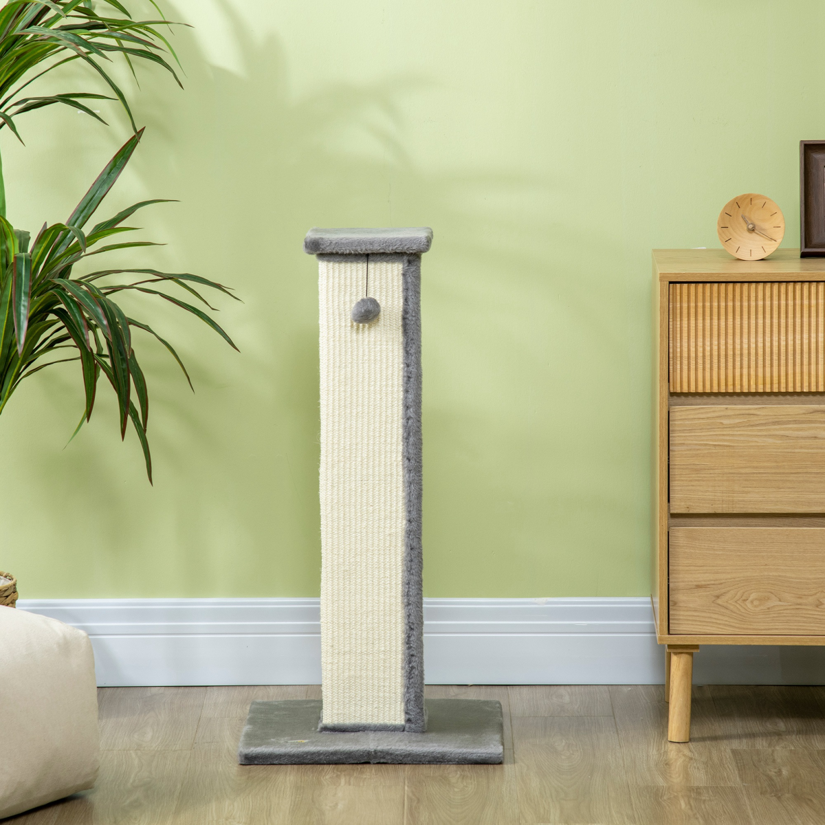 Cat Scratching Post 81cm Cat Scratcher w/ Natural Sisal Rope Hanging Ball Grey
