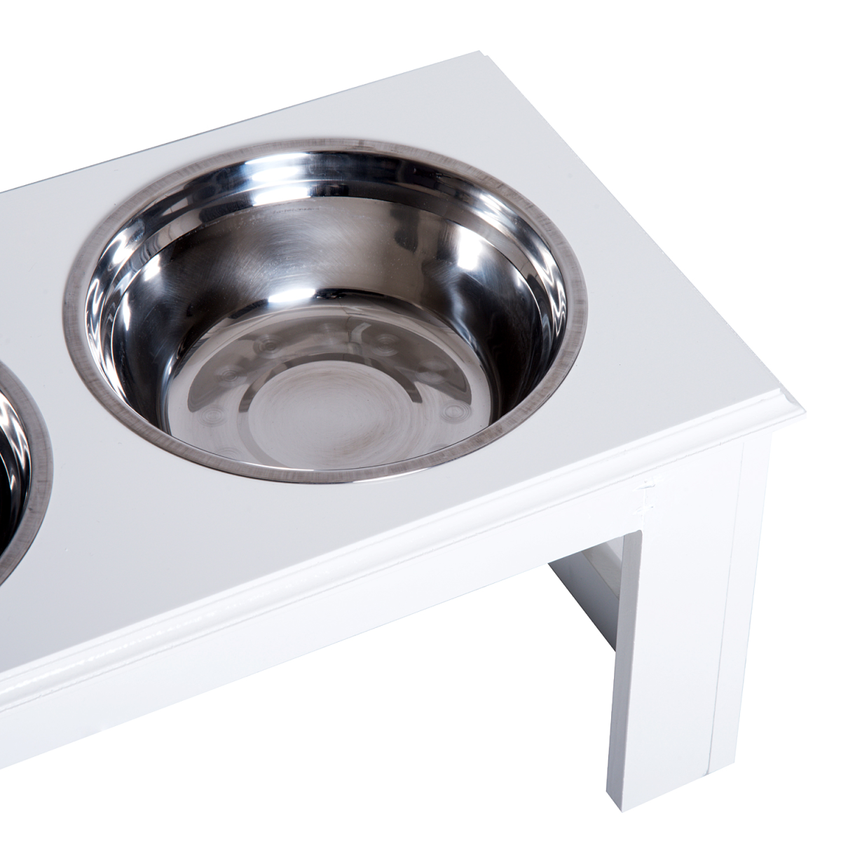 Raised Pet Feeder Elevated Double Stainless Steel Bowls Stand, Anti-Slip Base, Water White