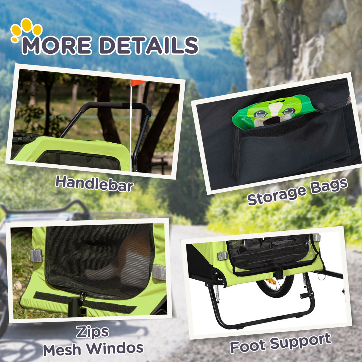2 in 1 Dog Bike Trailer Pet Stroller for Large Dogs W/ Hitch - Green