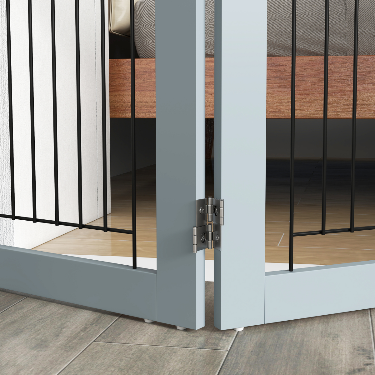 PawHut Foldable Wooden Pet Gate w/ 3 Panels 2 Support Feet for Small Dogs