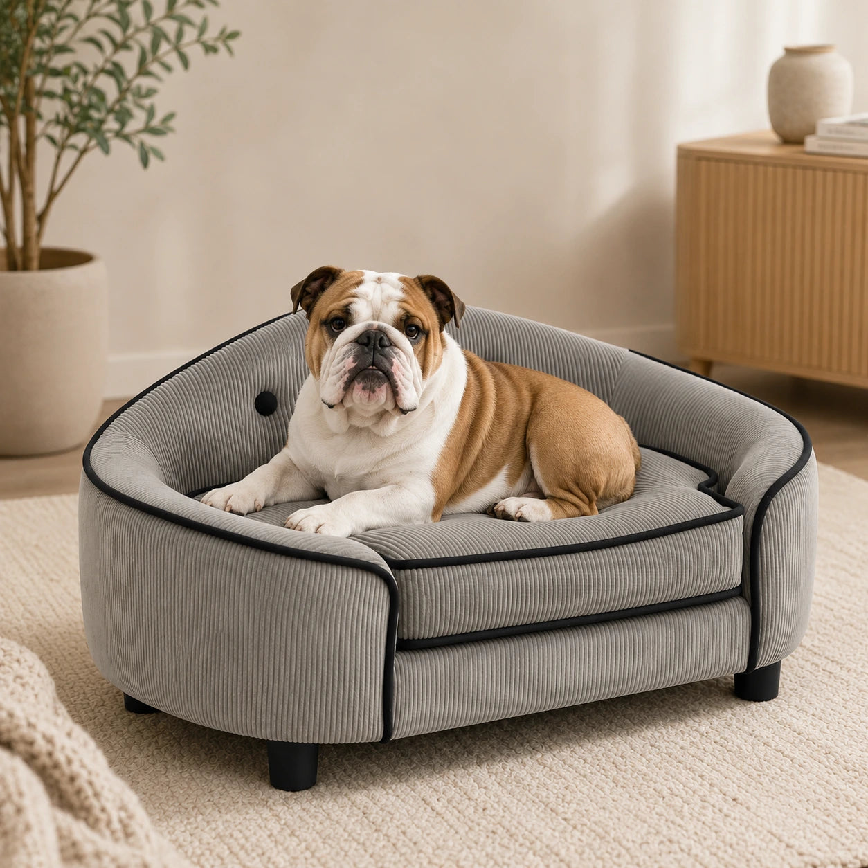 Corduroy Dog Sofa with Washable Cushion – Grey
