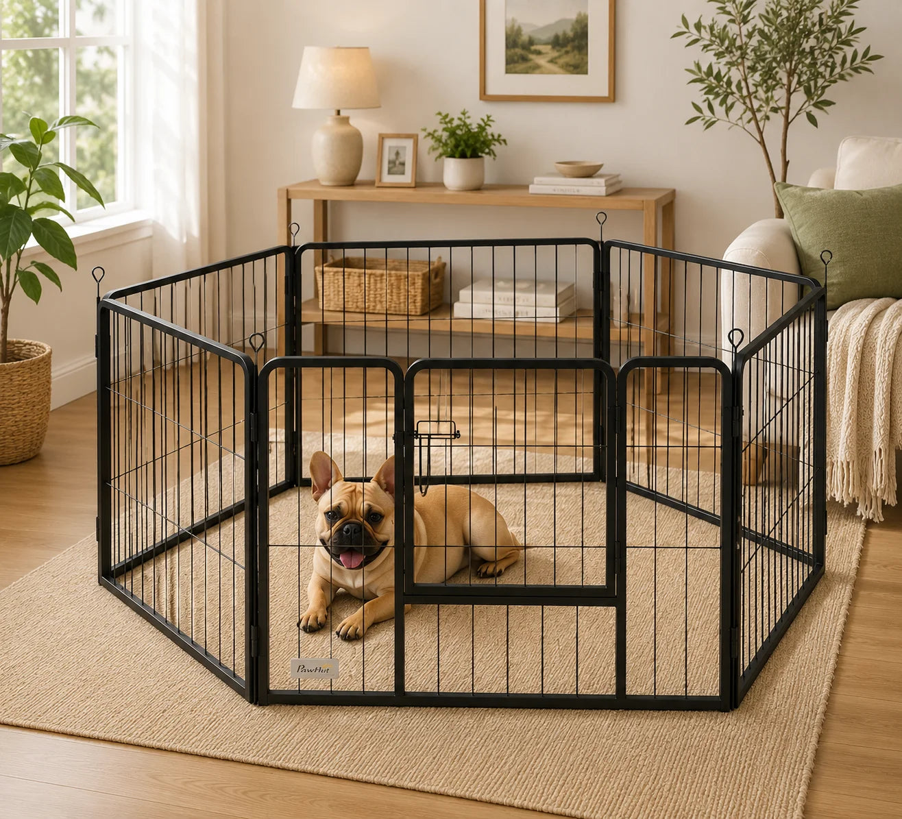 Black 6-Panel Foldable Dog Playpen