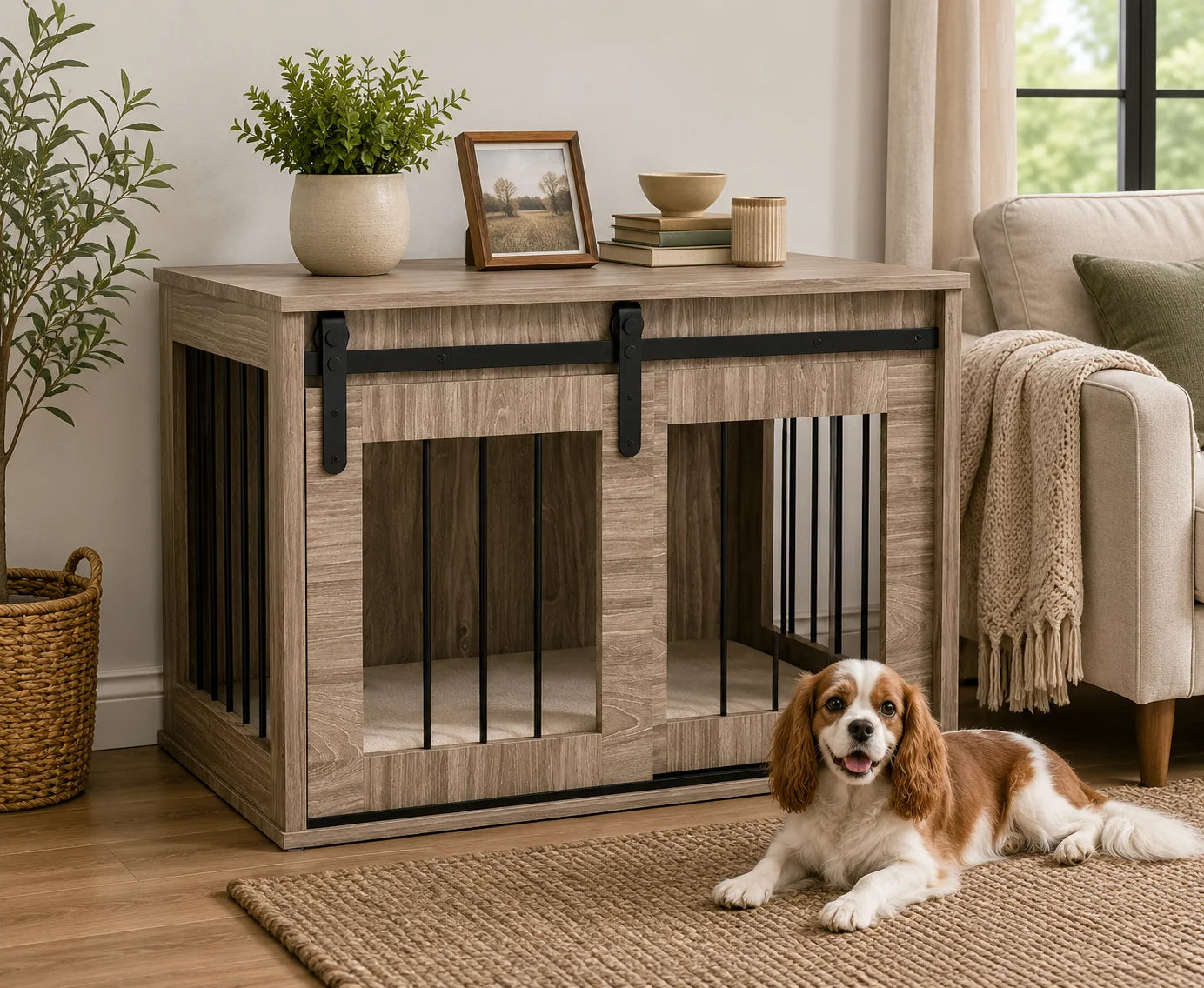 Chestnut Brown Dog Crate End Table with Removable Cushion