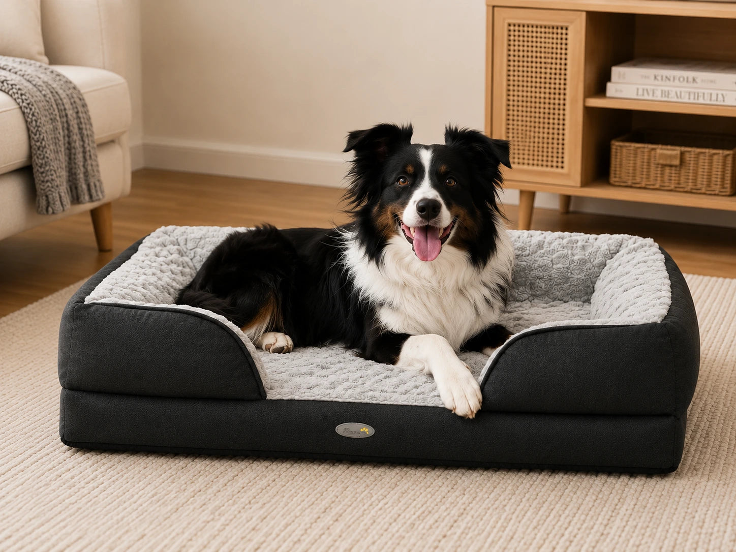 Calming Bolster Dog Bed with Washable Cover