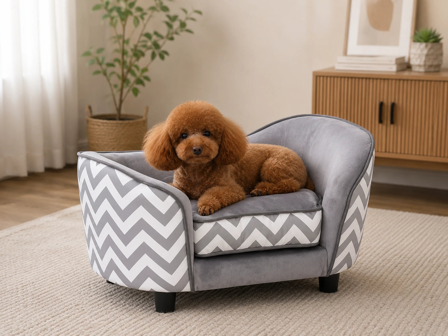 Elevated XS Dog Sofa with Storage Pocket – Grey