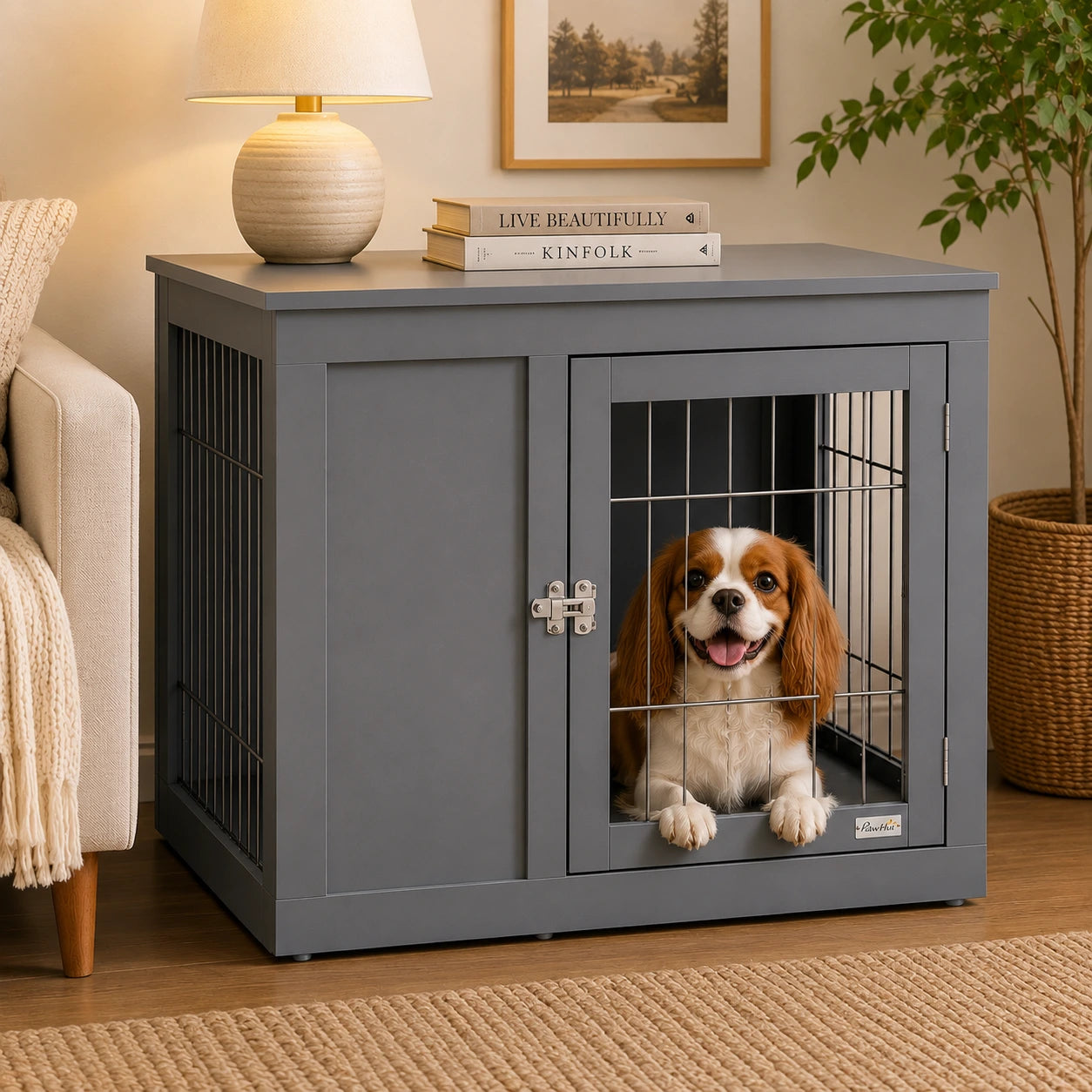 Two-Door Furniture Dog Crate – Grey