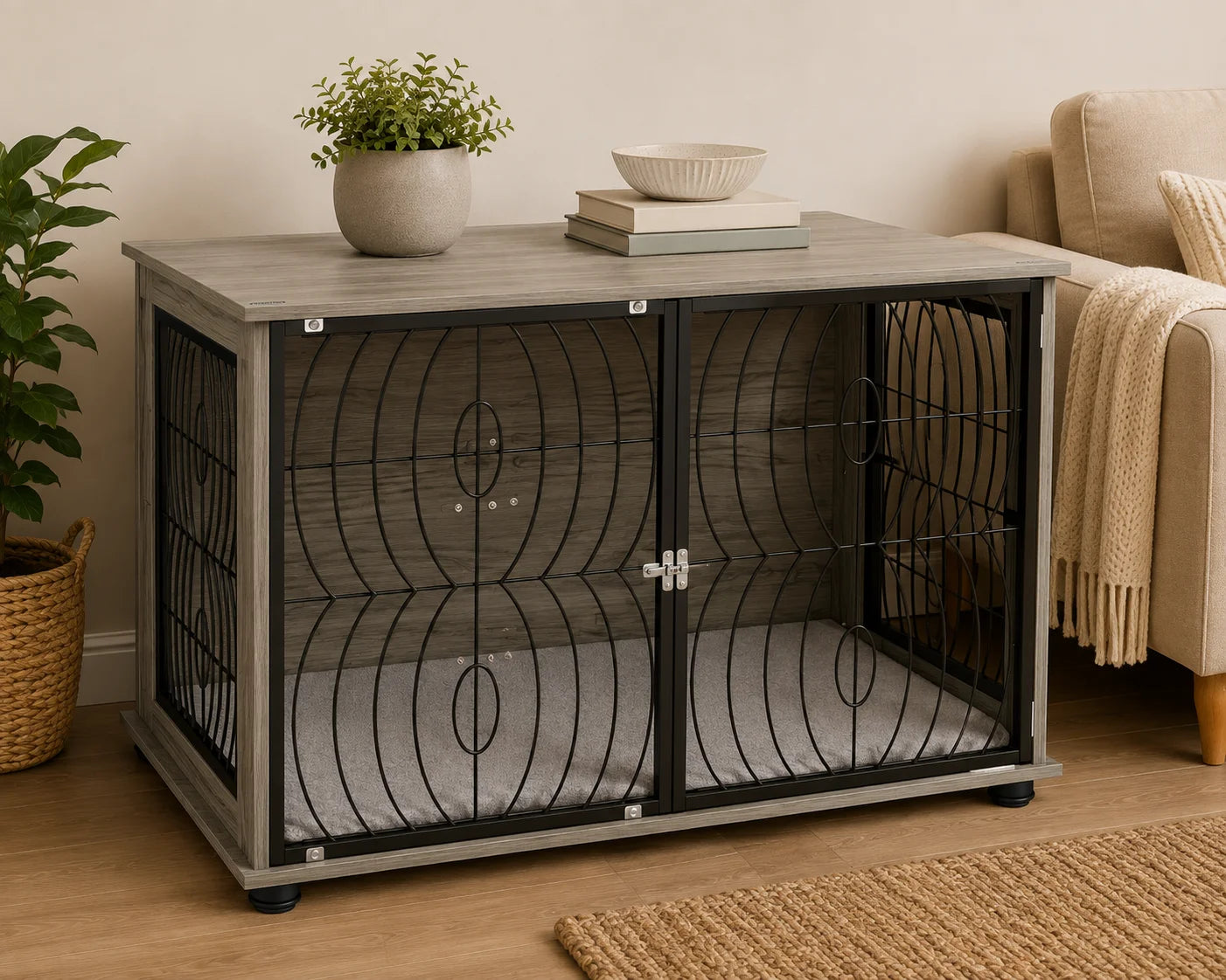 PawHut 29.5" Dog Crate Furniture End Table w/ Cushion for Medium Dogs