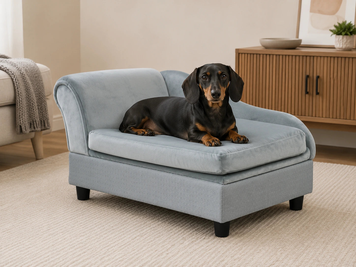 Light Blue Pet Sofa with Hidden Storage