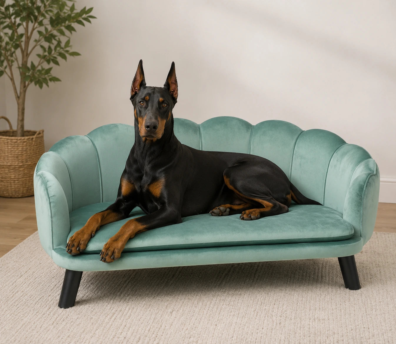 Pearl Shell Dog Sofa with Washable Cushion – Green