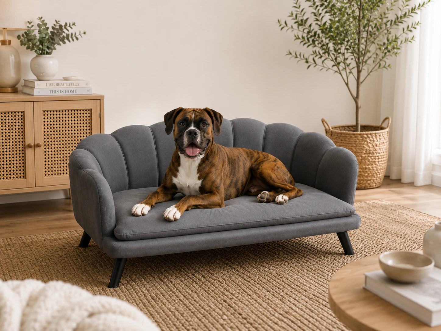Pearl Shell Dog Sofa with Washable Cushion – Grey