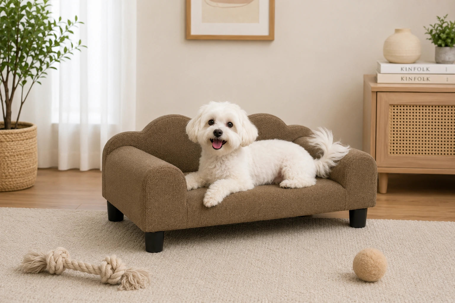 Small Dog Sofa Bed with Backrest and Armrests