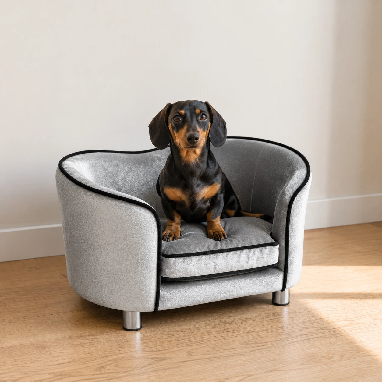 Small Dog Sofa with Storage Pocket – Silver Grey