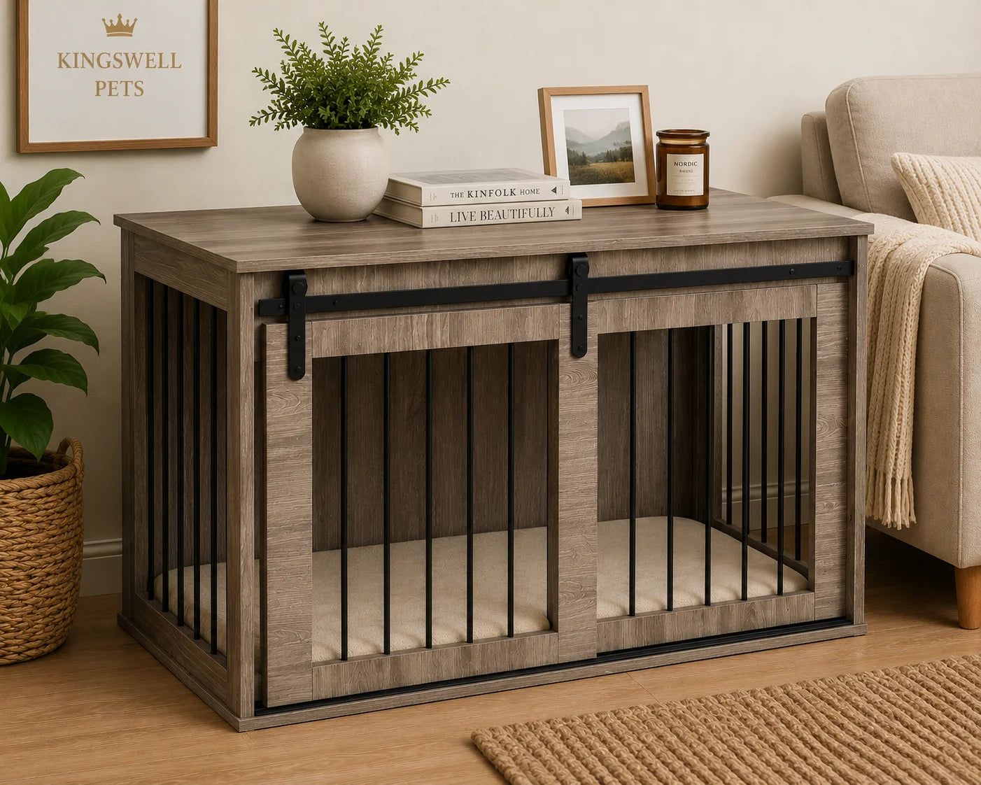 Walnut Brown XL Dog Crate Furniture with Removable Cushion